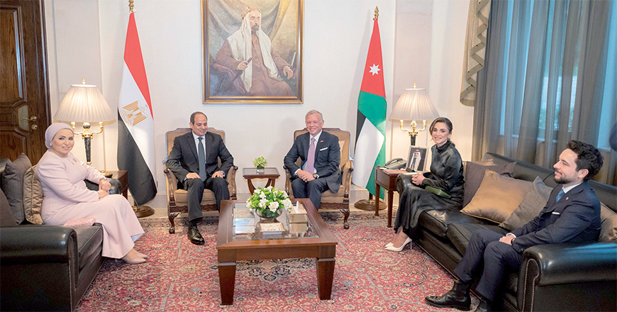 His Majesty King Abdullah and Egypt President Abdel Fattah Al Sisi on Monday reiterate the need for a humanitarian truce and an immediate ceasefire in Gaza during a meeting at Basman Palace (Photo courtesy of Royal Court)