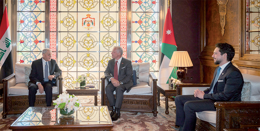 His Majesty King Abdullah holds talks on Monday with Iraq President Abdul Latif Rashid, at Basman Palace, attended by HRH Crown Prince Hussein (Photo courtesy of Royal Court)
