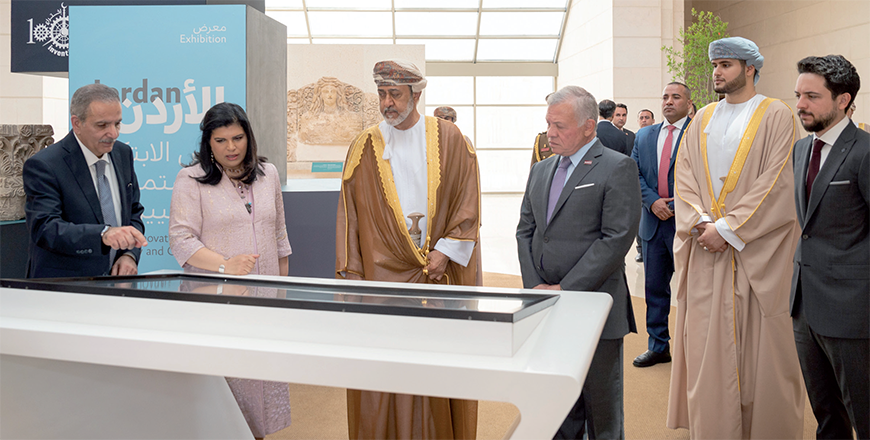 His Majesty King Abdullah and Oman Sultan Haitham Bin Tarik visit the Jordan Museum at Ras Al Ain area in Amman, accompanied by HRH Crown Prince Hussein (Photo courtesy of Royal Court)