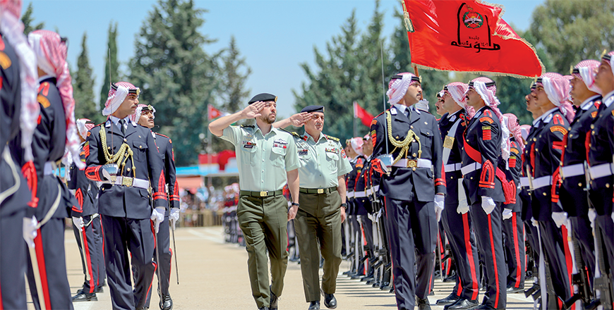Deputising for His Majesty King Abdullah, HRH Crown Prince Hussein attends the graduation of the 33rd class of the Mutah University military wing (Photo courtesy of Royal Court)