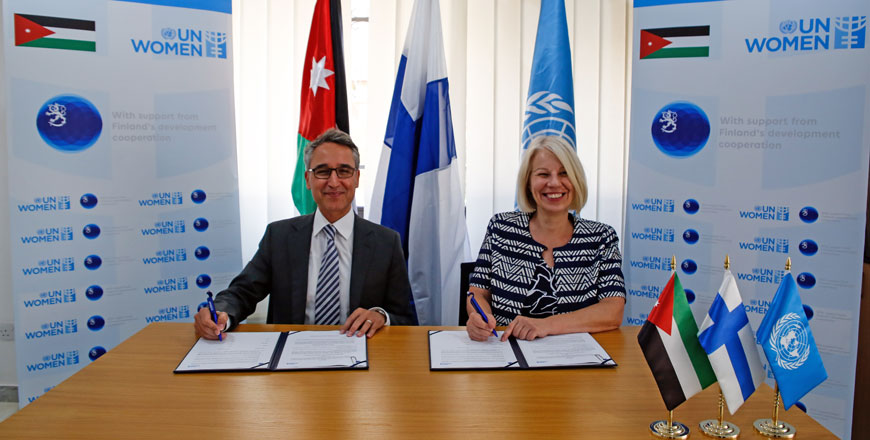UN Women and the Ministry of Foreign Affairs of Finland on Tuesday announced a new phase of partnership to promote the resilience and empowerment of Syrian refugees and vulnerable Jordanian women and girls (Photo courtesy of UN Women)