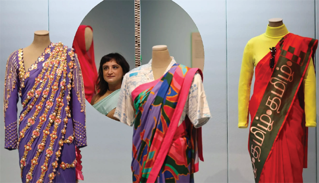 The exhibition includes examples of how saris are being pressed into use to express ideas of identity and resistance (AFP photo)