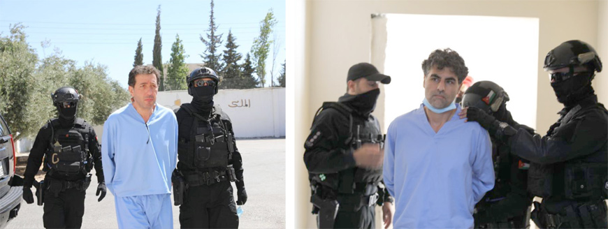 Bassem Awadallah and Sharif Hassan Bin Zeid are brought to the State Security Court in Amman on Monday (JT photos)