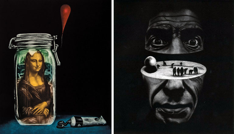 Works by Hachmi Azza in his ‘Retrospective Exhibition of Mezzotint Works’ on display at the Jordan National Gallery of Fine Arts until December 20 (Photo courtesy of the Jordan National Gallery of Fine Arts)