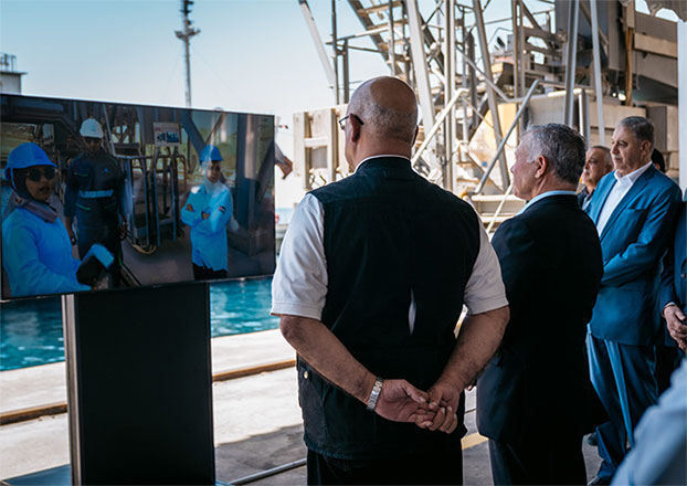 His Majesty King Abdullah during the inauguration of the Jordan Industrial Port expansion project in Aqaba on Thursday (Photo courtesy of Royal Court)