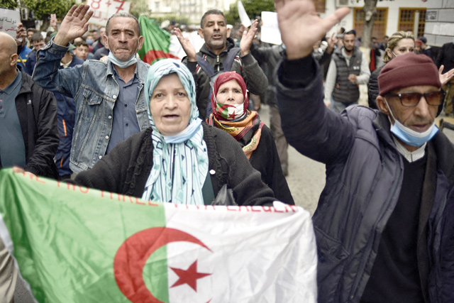 Algerian demonstrators march during an anti-government protest called by Algerian students on Tuesday in Algiers (AFP photo)