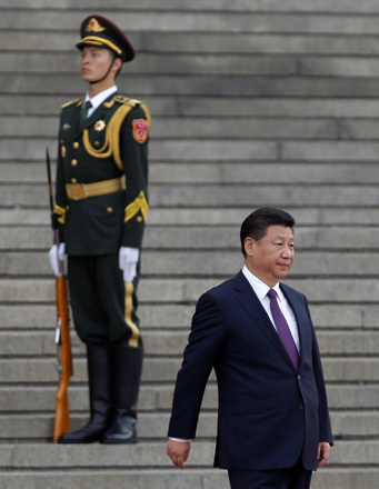 China’s President Xi Jinping arrives for a welcoming ceremony for Togo’s President Faure Gnassingbe (not in photo) outside the Great Hall of the People in Beijing, China, on Monday (Reuters photo)