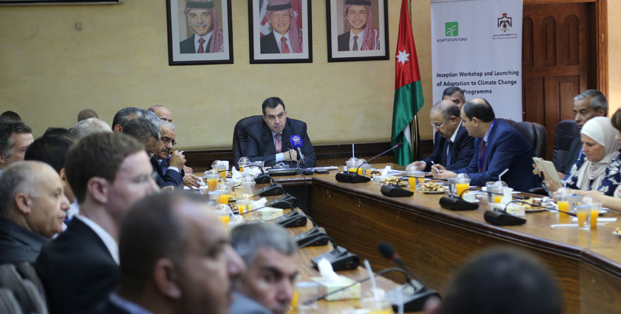 Minister of Planning and International Cooperation Imad Fakhoury speaks at a meeting to launch a project to increase the resilience of poor and vulnerable communities to climate change (Photo courtesy of Ministry of Planning and International Cooperation)