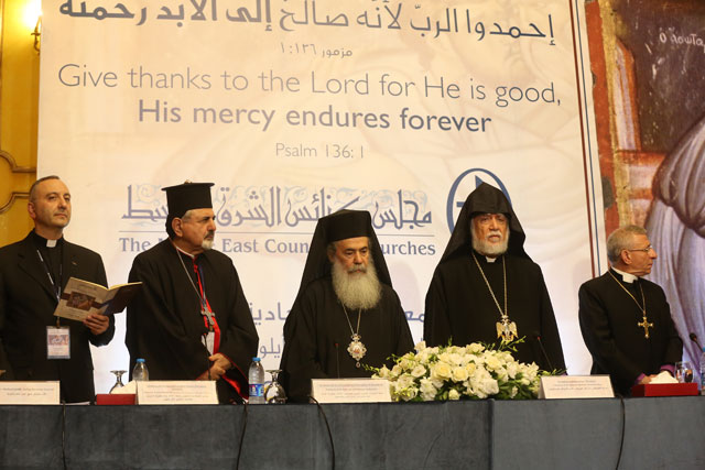 Church leaders open the general assembly meeting of the Middle East Council of Churches in Amman on Tuesday (Photo by Abdullah Ayoub)