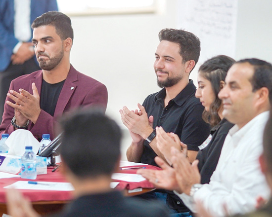 HRH Crown Prince Hussein attends the closing session of a workshop on creative and sustainable solutions to address environmental conditions in Zarqa Governorate on Thursday  (Photo courtesy of Royal Court)