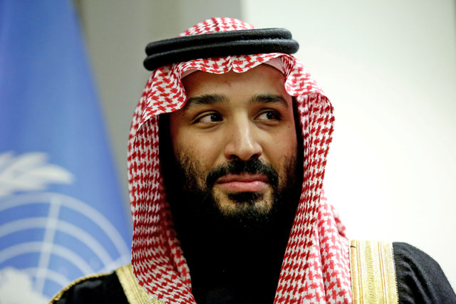 Saudi Arabia’s Crown Prince Mohammed Bin Salman Al Saud is seen during a meeting with UN Secretary General Antonio Guterres at the United Nations headquarters in the Manhattan borough of New York City, New York, US, on March 27 (Reuters photo)