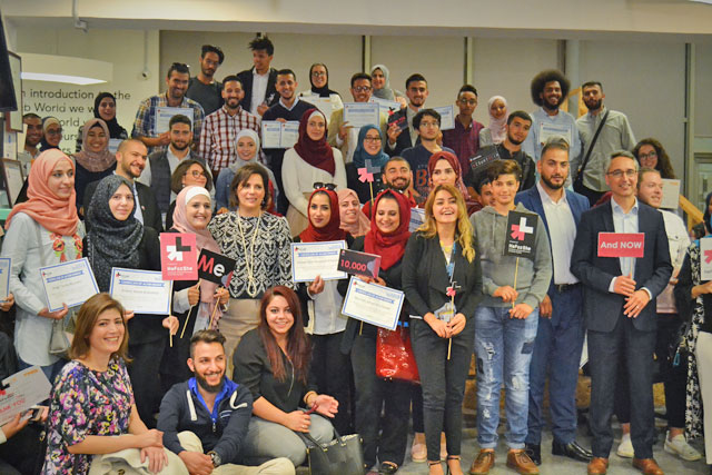 HeForShe members pose for a group photo at the closing ceremony of the campaign’s first phase on Thursday (Photo by Ana V. Ibáñez)