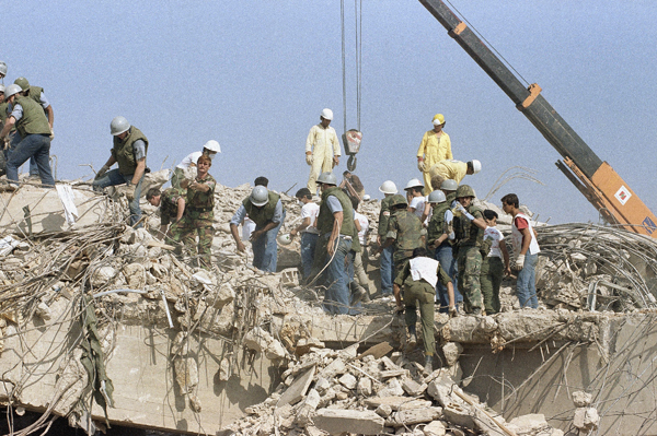 This October 23, 1983 file photo shows the scene around the US Marine base near Beirut airport following a massive bomb blast that destroyed the base and caused a huge death toll rising to 239, in Beirut, Lebanon (AP photo)