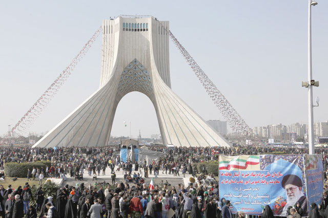 Iranians take part in a rally marking the anniversary of the 1979 Islamic revolution in the capital Tehran on Sunday (AFP photo )