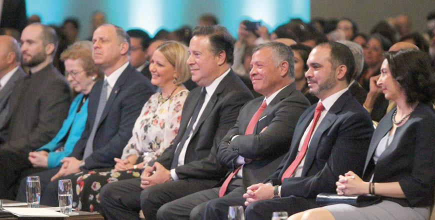 His Majesty King Abdullah attends the opening ceremony of the Laureates and Leaders for Children Summit 2018 at the Dead Sea on Monday (Photo courtesy of Royal Court)
