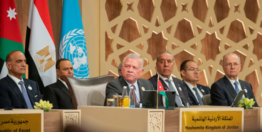 His Majesty King Abdullah on Tuesday underlines that devastation in Gaza has far surpassed any conflict in over twenty years at the plenary session of the “Call for Action: Urgent Humanitarian Response for Gaza” conference, attended by HRH Crown Prince Hussein (Photo courtesy of Royal Court)