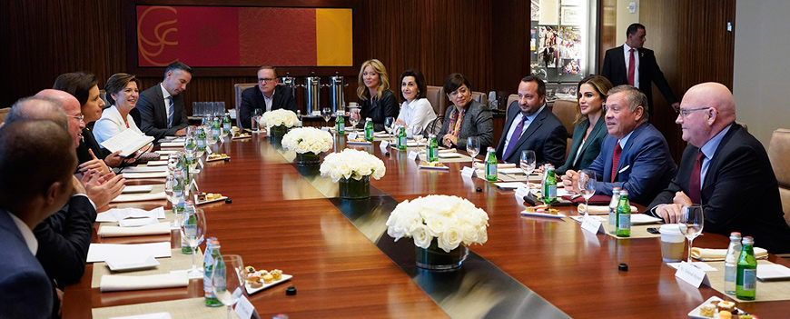 His Majesty King Abdullah, accompanied by Her Majesty Queen Rania, visits CNN’s New York headquarters on Monday (Photo courtesy of Royal Court)