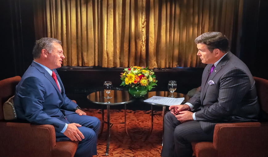 His Majesty King Abdullah speaks to Fox News’ Bret Baier in an interview the network aired on Wednesday (Photo courtesy of Royal Court)