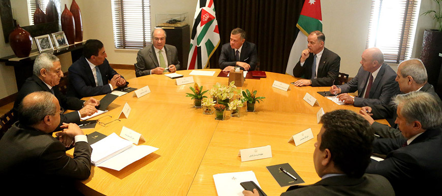 His Majesty King Abdullah chairs a meeting with a panel tasked with following up on judicial reforms in Amman on Sunday  (Photo courtesy of Royal Court)