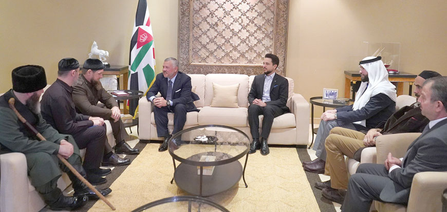 His Majesty King Abdullah receives Head of Chechen Republic in the Russian Federation Ramzan Kadyrov on Wednesday (Photo courtesy of Royal Court)