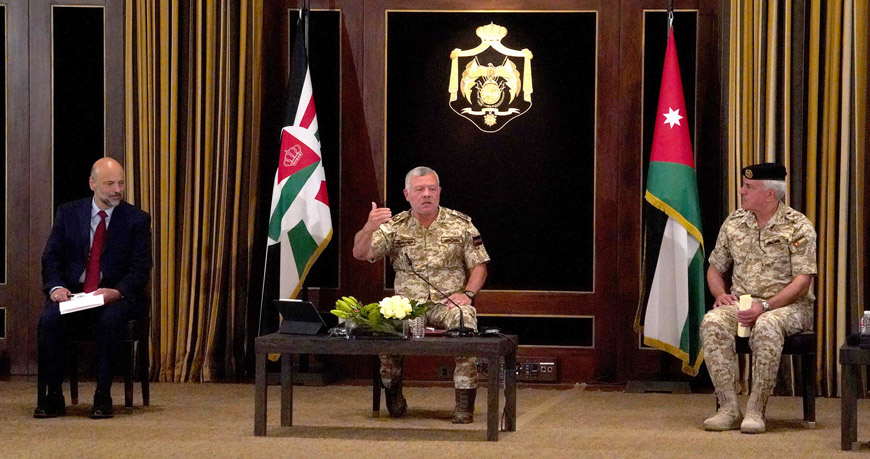 His Majesty King Abdullah speaks during a meeting with military retirees on Wednesday  (Photo courtesy of Royal Court)