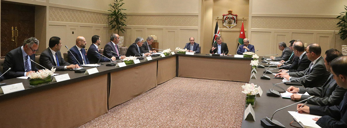 His Majesty King Abdullah chairs a meeting with stakeholders to assess progress in investment promotion plans in Amman on Wednesday (Photo courtesy of Royal Court)