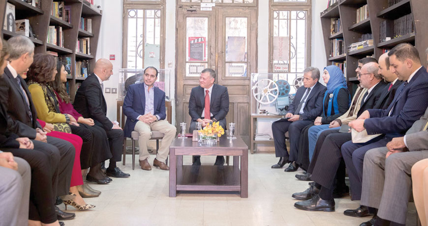 His Majesty King Abdullah visits the Royal Film Commission in Amman on Thursday (Photo courtesy of Royal Court)