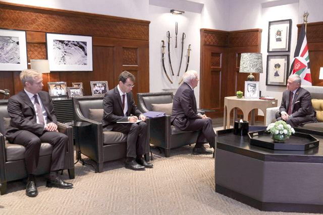 His Majesty King Abdullah on Monday meets with High Representative of the EU for Foreign Affairs and Security Policy, European Commission Vice-President Josep Borrell (Photo courtesy of Royal Court)