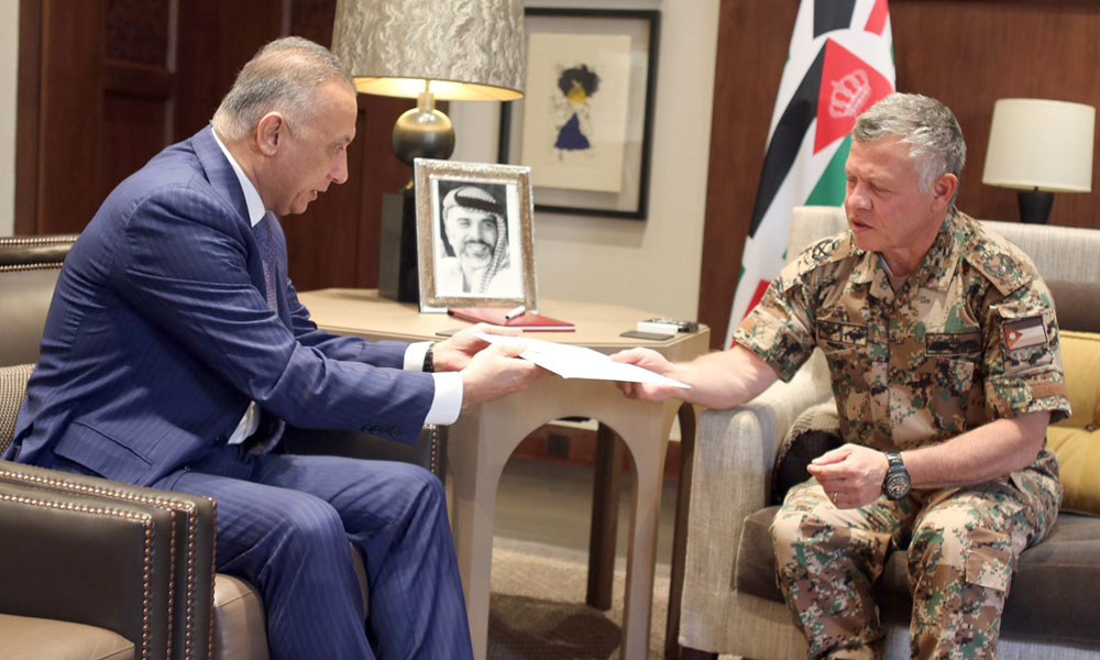 His Majesty King Abdullah receives Iraqi Prime Minister Haider Al Abadi's special envoy, chief of the Iraqi National Intelligence Service Mustafa Kadhimi, in Amman on Monday (Photo courtesy of Royal Court)