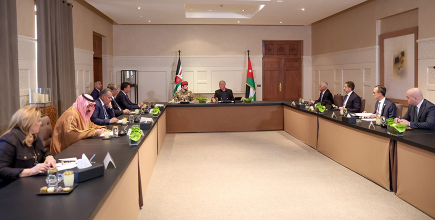 His Majesty King Abdullah holds a meeting at Al Husseiniya Palace with the permanent office of the House of Representatives attended by HRH Crown Prince Hussein, and stresses the need to complete draft laws on the House’s agenda (Photo courtesy of Royal Court)