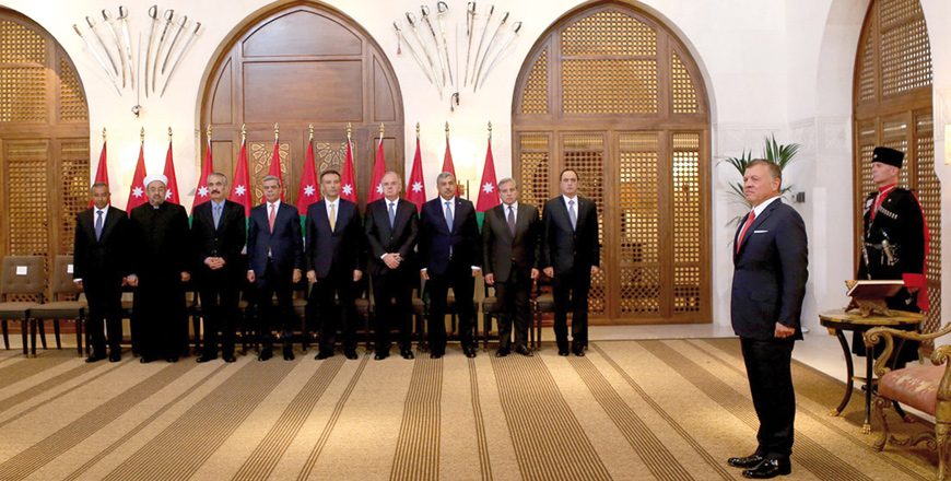 Ministers line up to take oath before His Majesty King Abdullah as a government reshuffle was endorsed yesterday (Photo courtesy of Royal Court)