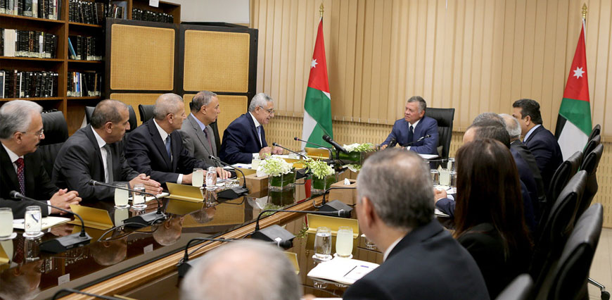 His Majesty King Abdullah meets with the president and members of the Judicial Council in Amman on Wednesday (Photo courtesy of Royal Court)