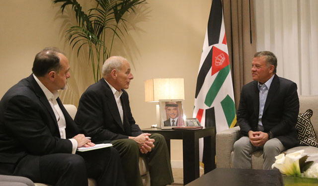 His Majesty King Abdullah meets with US Secretary of Homeland Security John F. Kelly on Saturday (Photo courtesy of Royal Court)