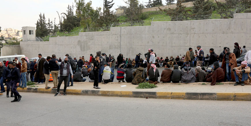 Unemployed youth stage a protest in Amman, demanding jobs on Thursday (Photo by Raad Adaileh)