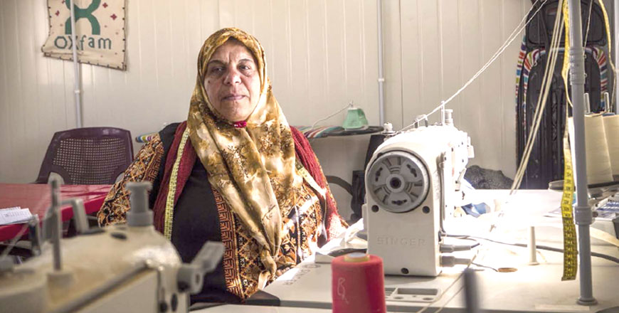 Zaatari resident Fatima, 59, is a skilled seamstress from Daraa, Syria (Photo courtesy of Oxfam/Alix Buc)