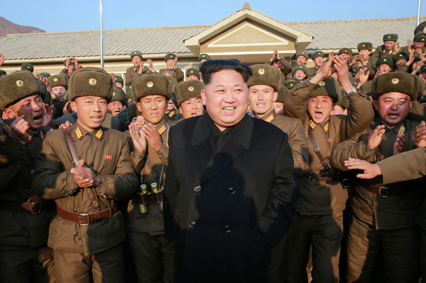 This undated photo released by North Korea's official Korean Central News Agency on Wednesday shows North Korean leader Kim Jong-un (centre) inspecting a sub-unit under KPA Unit 1344 (AFP photo)