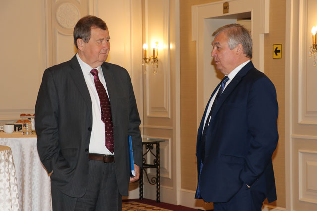 Russian president’s special envoy on Syria Alexander Lavrentiev (right) attends the 9th round of Astana talks on Syria on  Monday in Astana, Kazakhstan (Anadolu Agency photo)