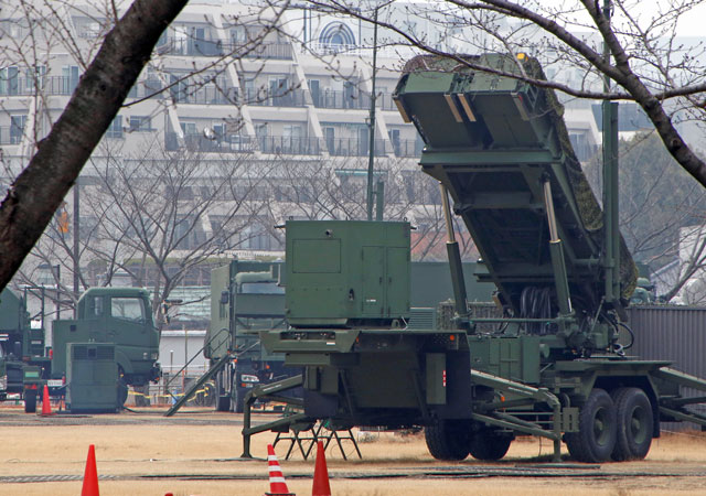 A unit of Patriot Advanced Capability-3 (PAC-3) missiles is seen at the Defence Ministry in Tokyo, Japan, on Monday (Reuters photo)