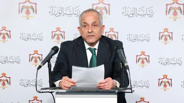 Minister of State for Media Affairs Ali Ayed speaks during a press conference in Amman on Satuday (Petra photo)