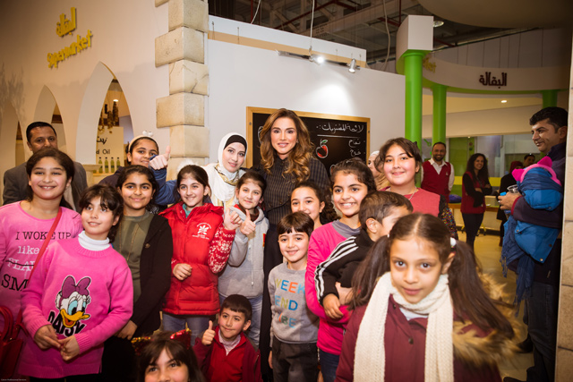 Her Majesty Queen Rania tours the Children’s Museum’s new exhibits and attends a board of trustees meeting in Amman,  on Monday (Photo courtesy of Her Majesty’s Office)