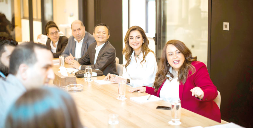 Her Majesty Queen Rania meets with lead-founder and executive chairman of Alibaba Group, Jack Ma in Amman, on Monday  (Photo courtesy of Royal Court)