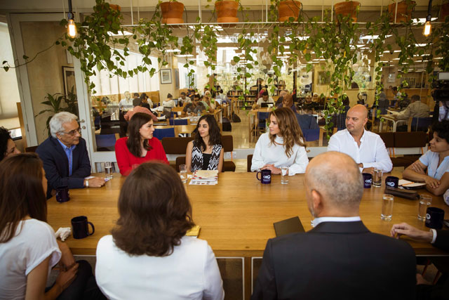 Her Majesty Queen Rania is briefed about the Abdul Hameed Shoman Foundation (AHSF) cultural programmes at the foundation on Tuesday (Photo courtesy of Royal Court)