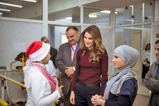 Her Majesty Queen Rania meets with beneficiaries of the integration programme at Our Lady of Peace Centre for Persons with Disabilities on Sunday  (Photo courtesy of Royal Court)