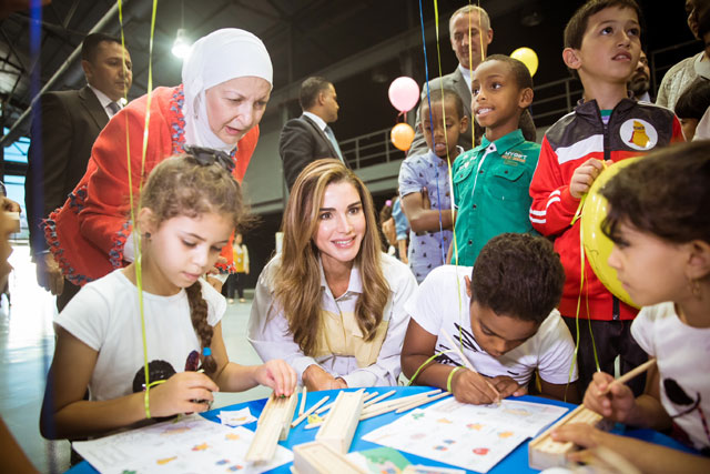 Her Majesty Queen Rania on Tuesday attends the launch of a festival organised by the National Council for Family Affairs and UNICEF as part of a wider ongoing campaign in Jordan to reduce physical violence against children (Queen Rania Office photo)