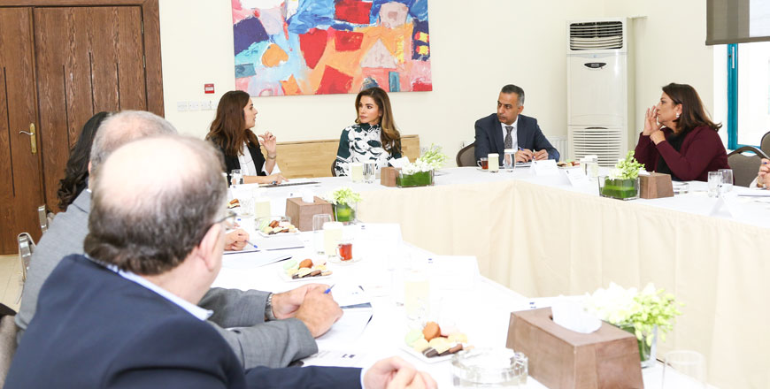 Her Majesty Queen Rania chairs the annual meeting of the Jordan River Foundation Board of Trustees in Amman, on Sunday (Photo courtesy of Royal Court)