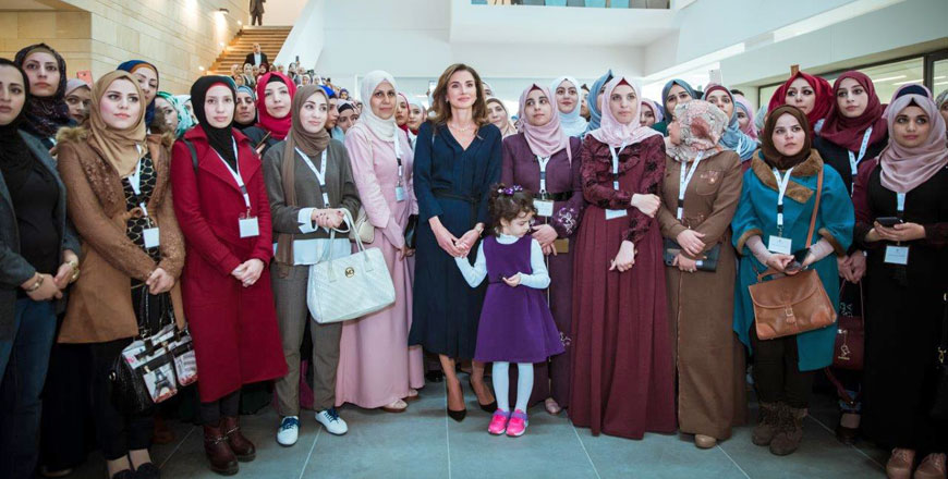 Her Majesty Queen Rania meets with the second graduating cohort from the Queen Rania Teacher Academy on Sunday (Photo courtesy of Her Majesty’s Office)