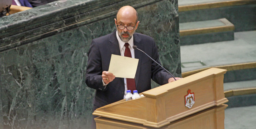 Prime Minister Omar Razzaz addresses the Lower House before his government won a vote of confidence on Thursday (Photo by Hassan Tamimi)