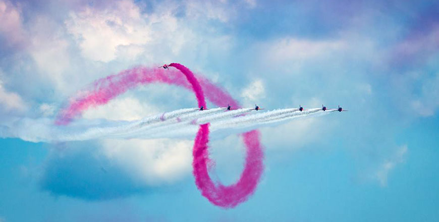 The British Red Arrows air display team flies in a tight diamond formation, with their Hawk fast jets flying 6ft apart from each other at a speed of 482 kilometres per hour, on Sunday (Photo courtesy of British embassy)