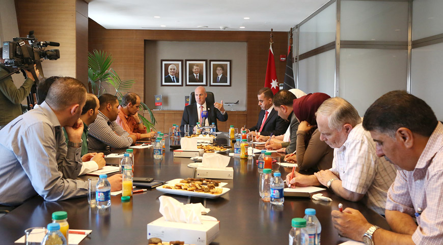 Royal Jordanian Airlines President and CEO Stefan Pichler talks with reporters in a meeting held at RJ’s headquarters on Tuesday  (Photo courtesy of RJ)