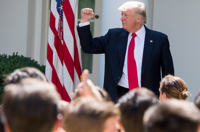 US President Donald Trump speaks to the American Legion Boys Nation and the American Legion Auxiliary Girls Nation in the Rose Garden of the White House in Washington, DC, on Wednesday (AFP photo)